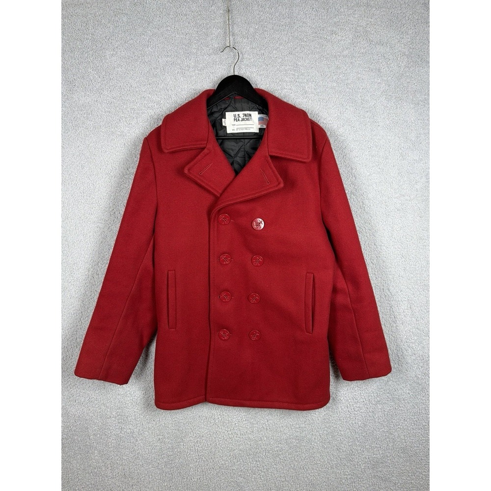 Vintage Schott NYC U.S. 740N Men's Size 36 Red Double Breasted Wool Pea Coat‎